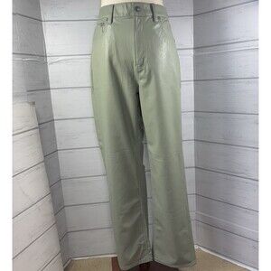 American Eagle Women's 12 Super High Rise Straight Pants Leather Trouser Green